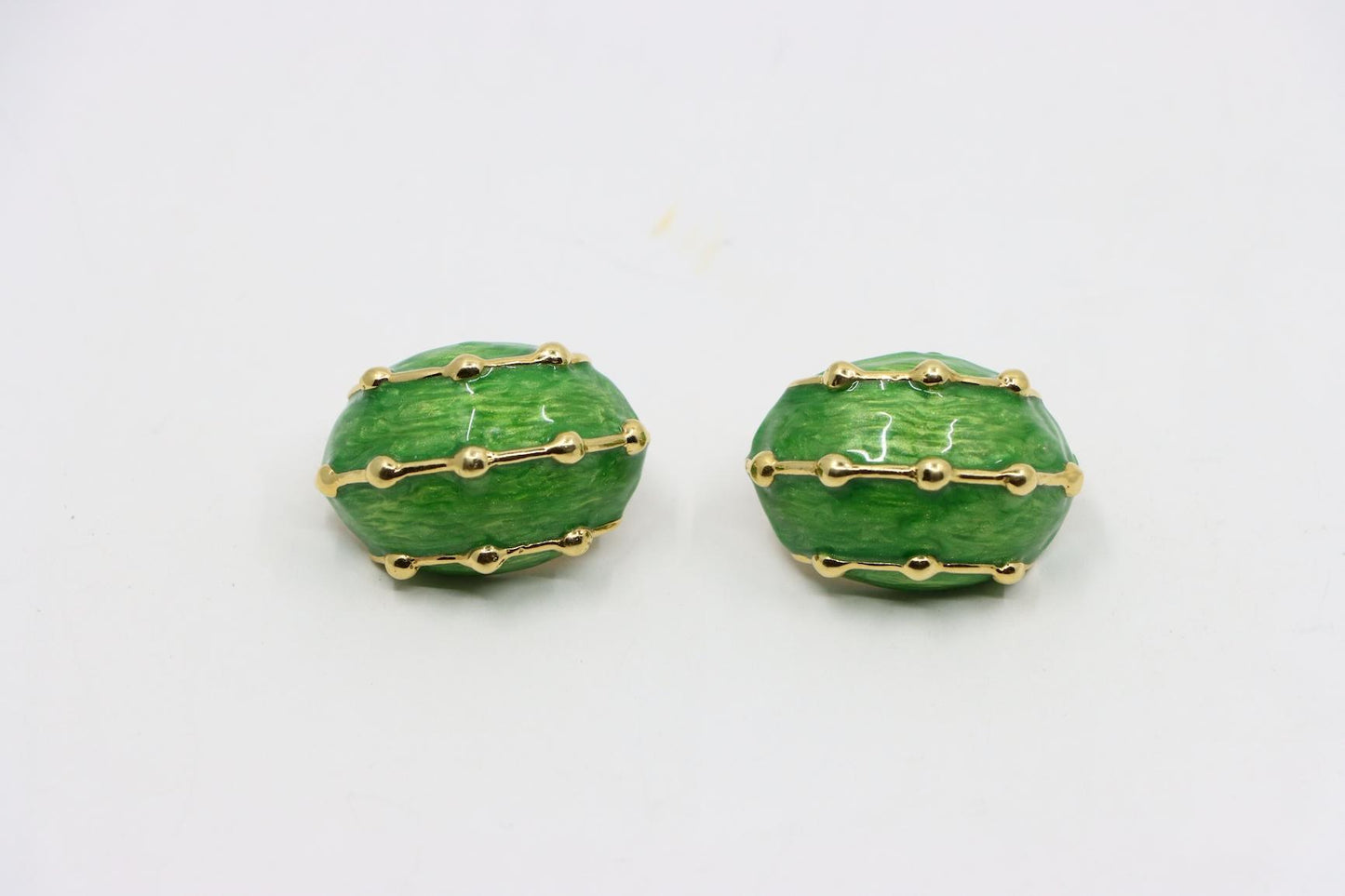 Vintage 18K Gold Green Enamel Earrings