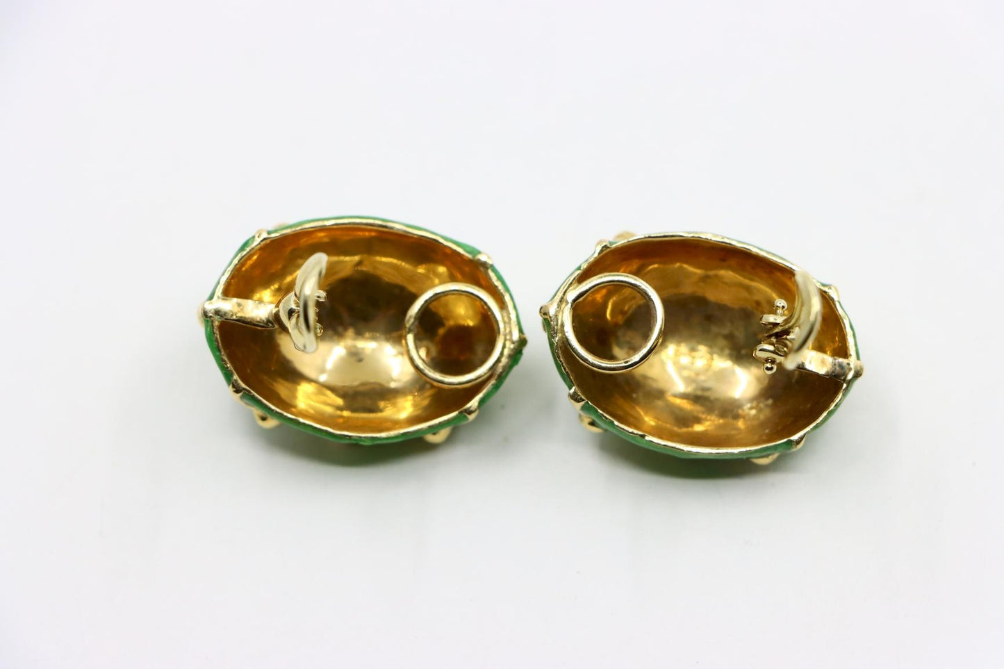 Vintage 18K Gold Green Enamel Earrings