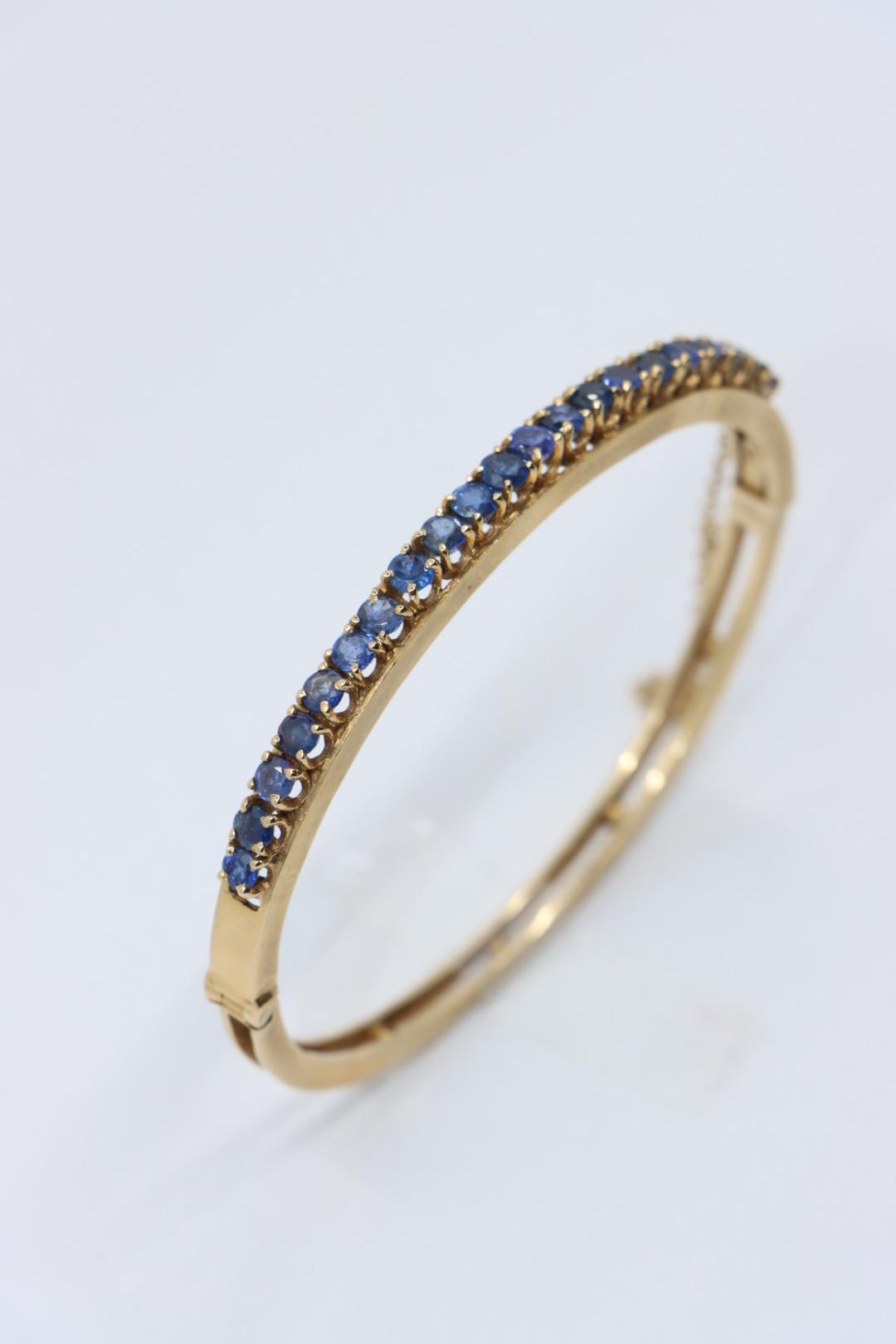 Vintage 14K Gold Sapphires Bangle Bracelet