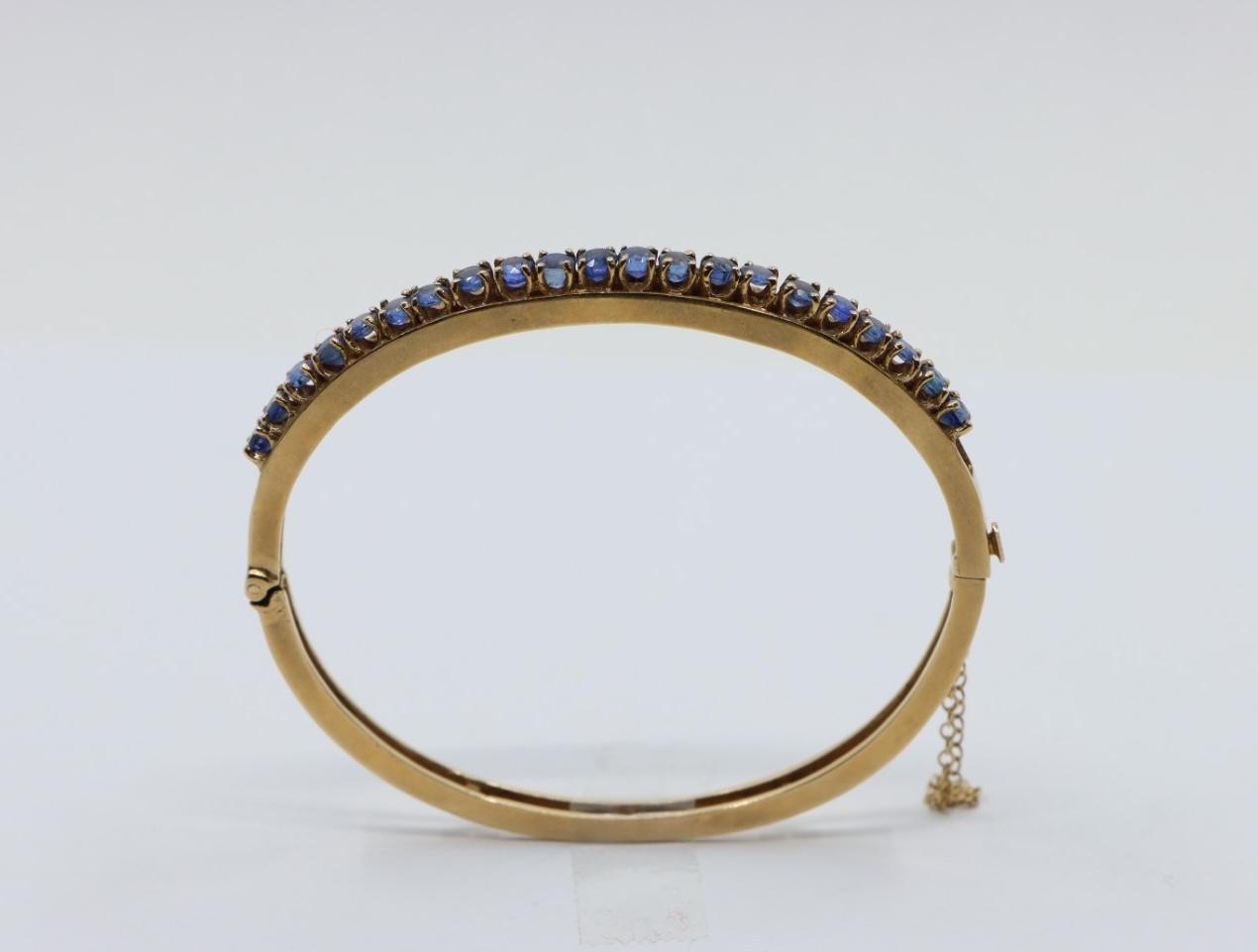 Vintage 14K Gold Sapphires Bangle Bracelet