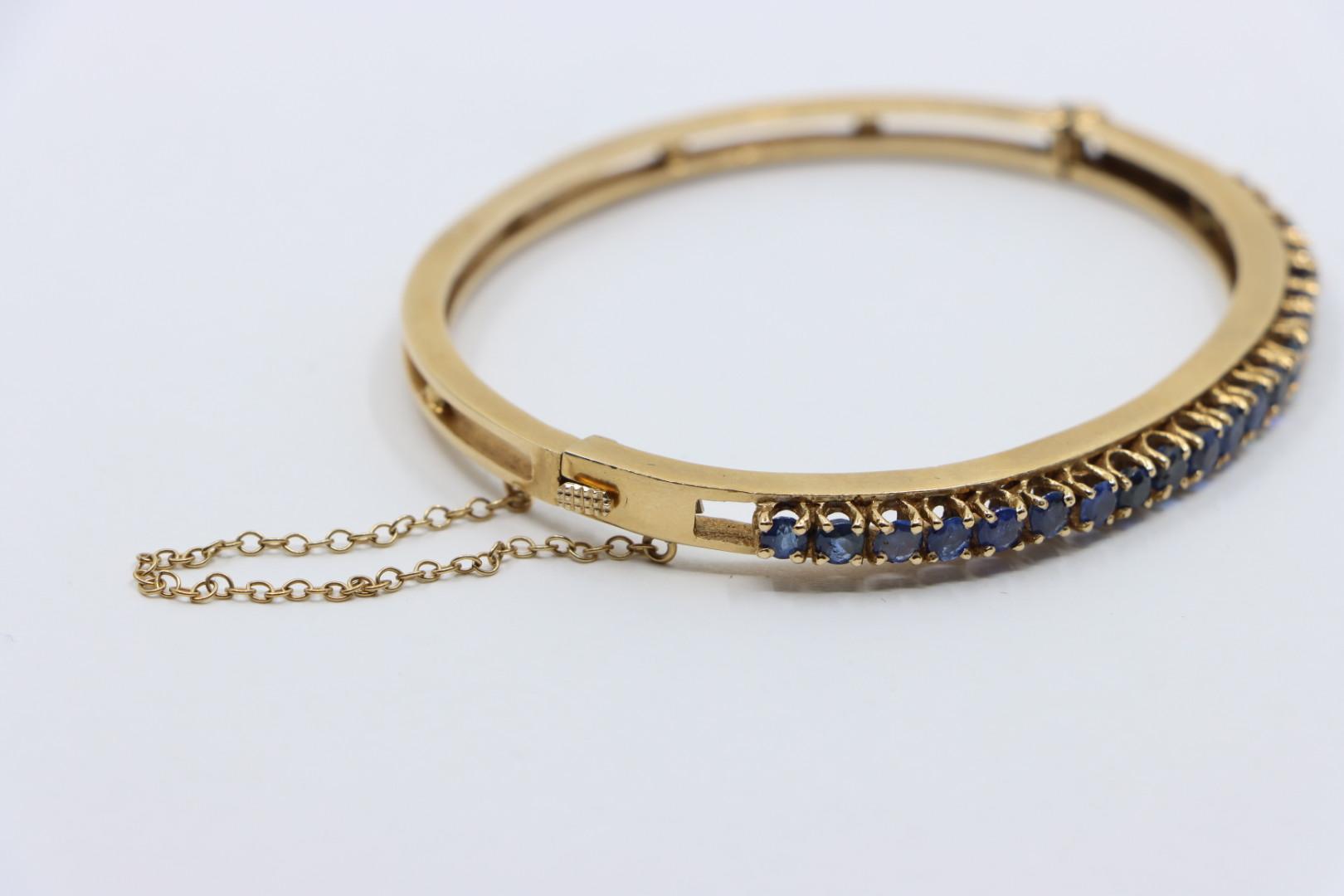 Vintage 14K Gold Sapphires Bangle Bracelet