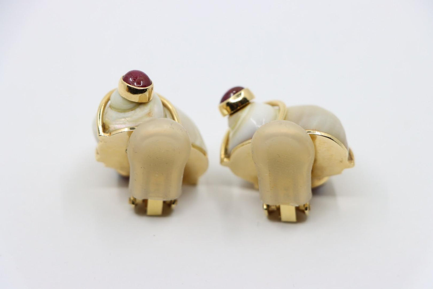 Seaman Schepps 14K Gold Ruby Turbo Shell Earrings