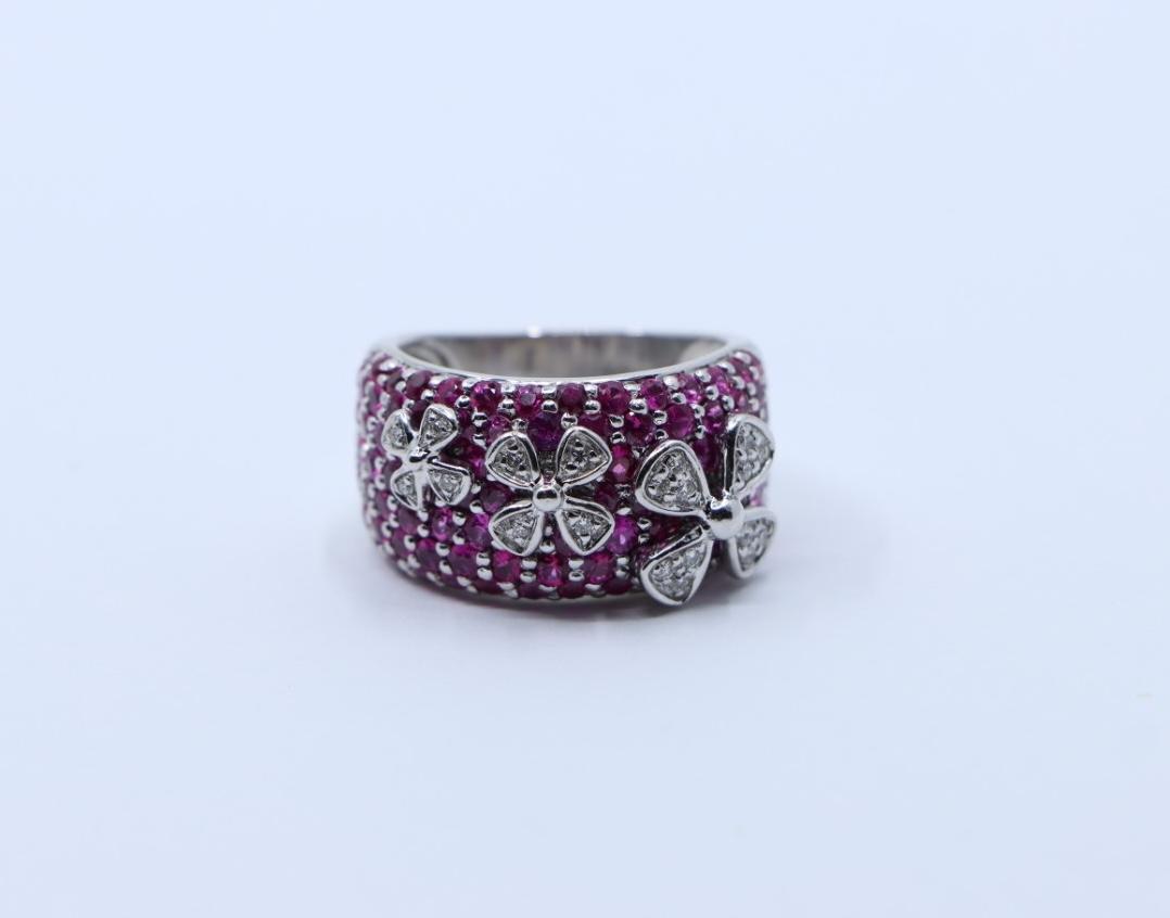 Sonia B. 18K White Gold Ruby Diamond Four Leaf Clover Ring