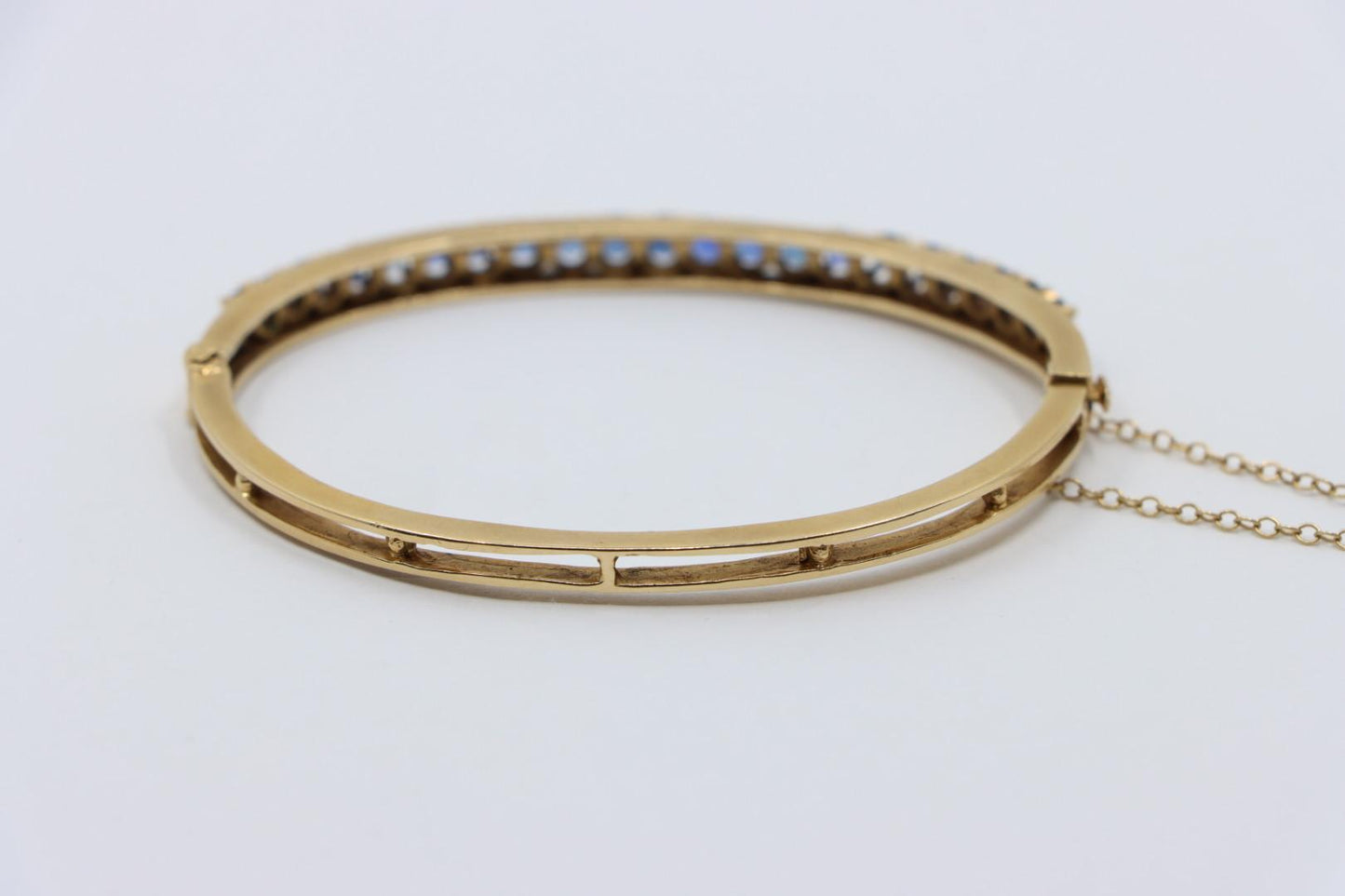 Vintage 14K Gold Sapphires Bangle Bracelet