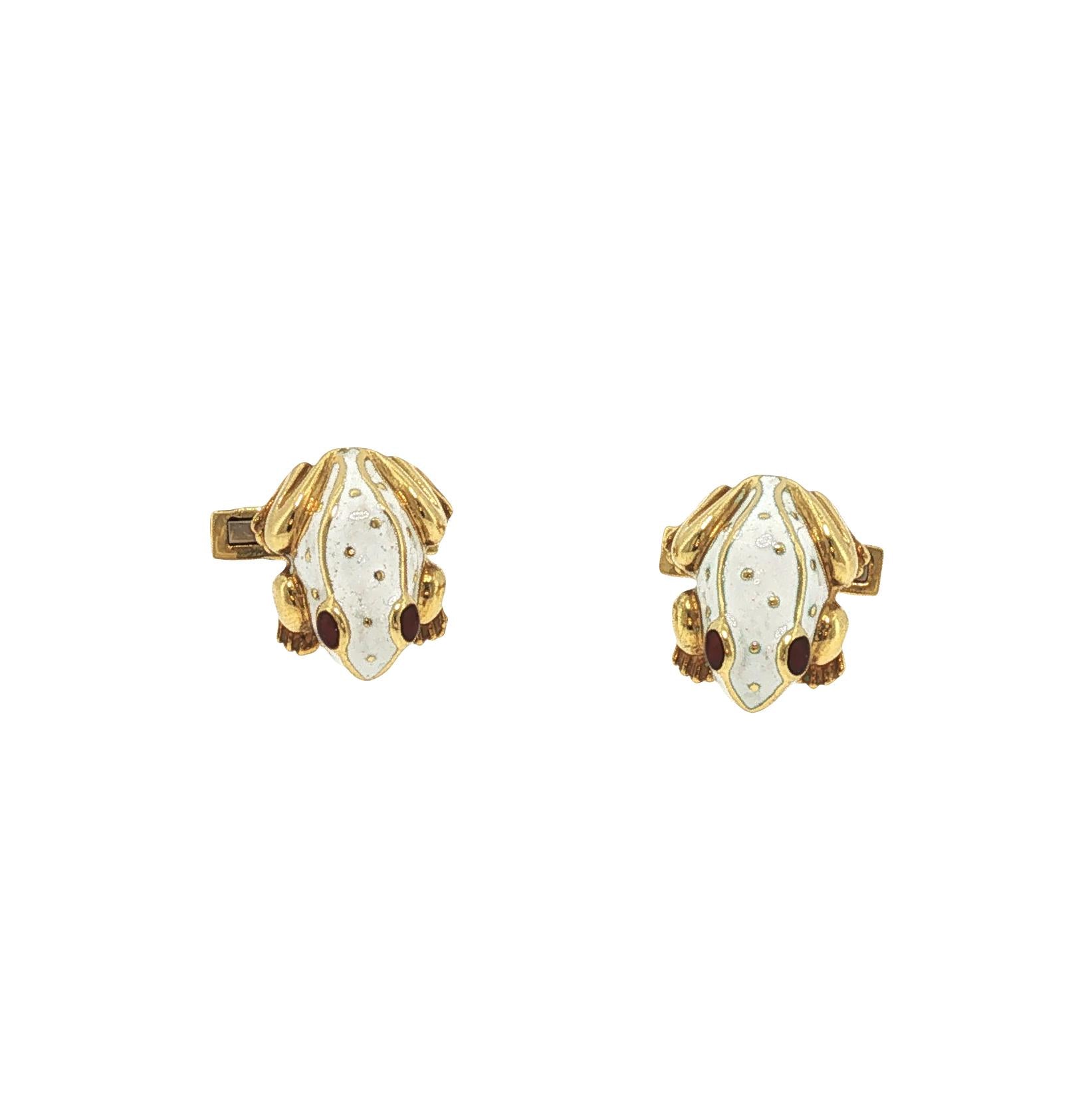 Vintage David Webb 18K Gold Enamel Frog Cufflinks