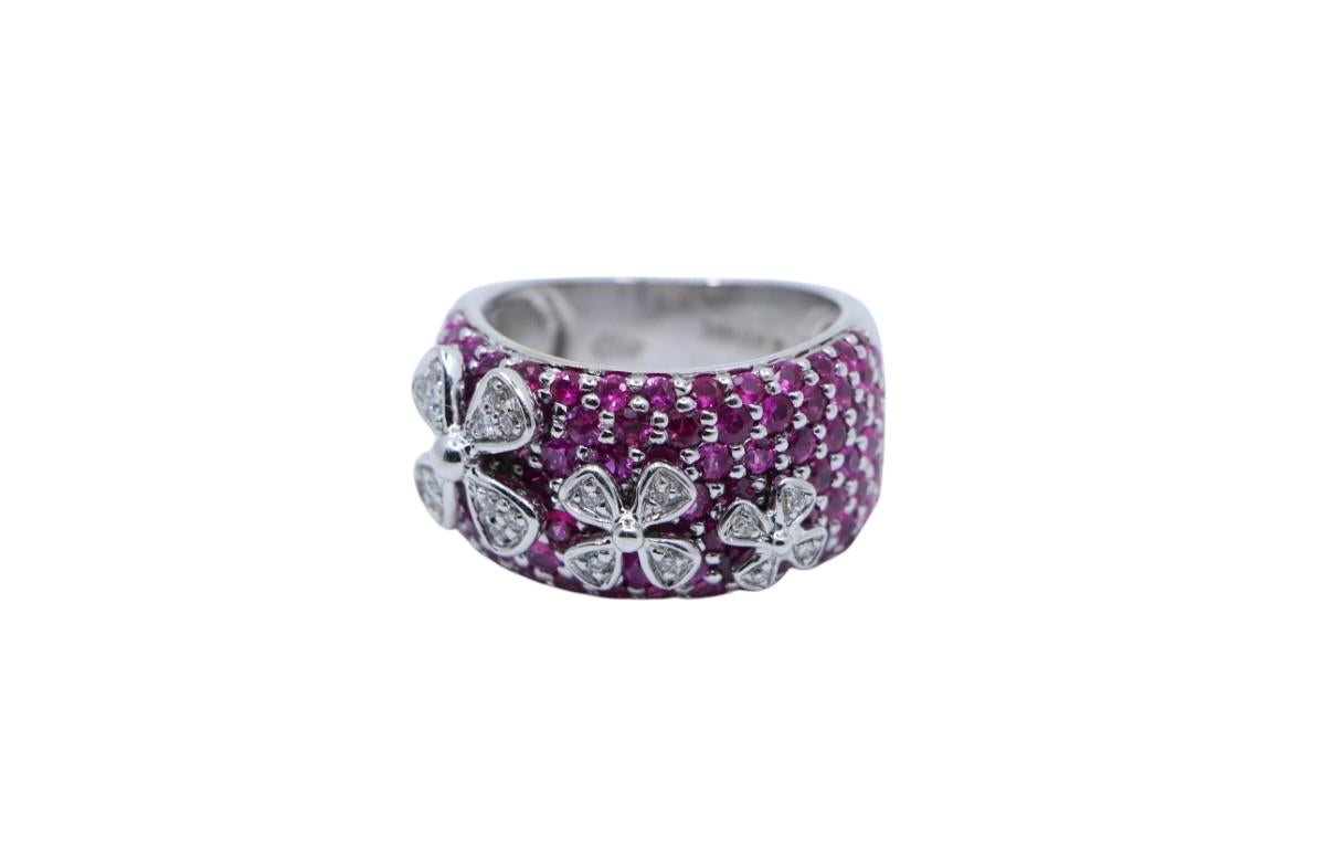 Sonia B. 18K White Gold Ruby Diamond Four Leaf Clover Ring