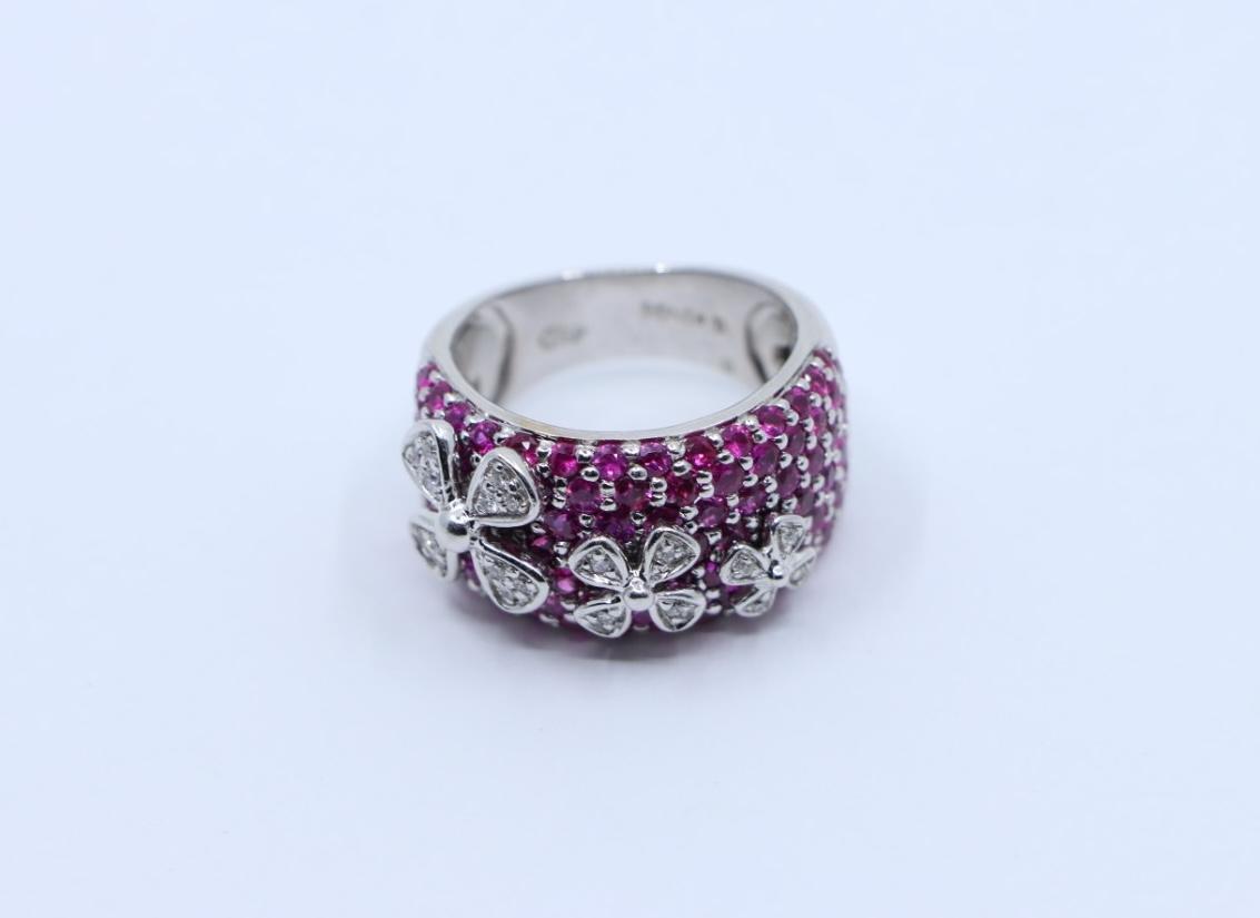 Sonia B. 18K White Gold Ruby Diamond Four Leaf Clover Ring