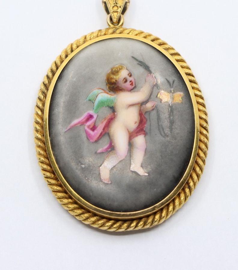 18K Sevres Porcelain Angel Locket Pendant