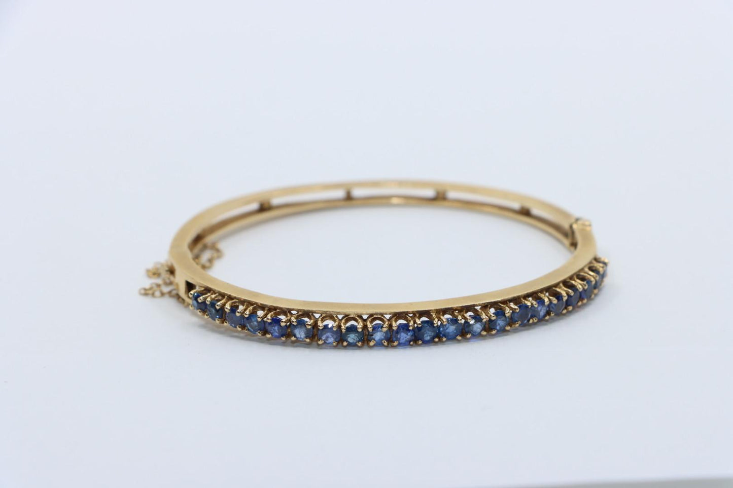 Vintage 14K Gold Sapphires Bangle Bracelet