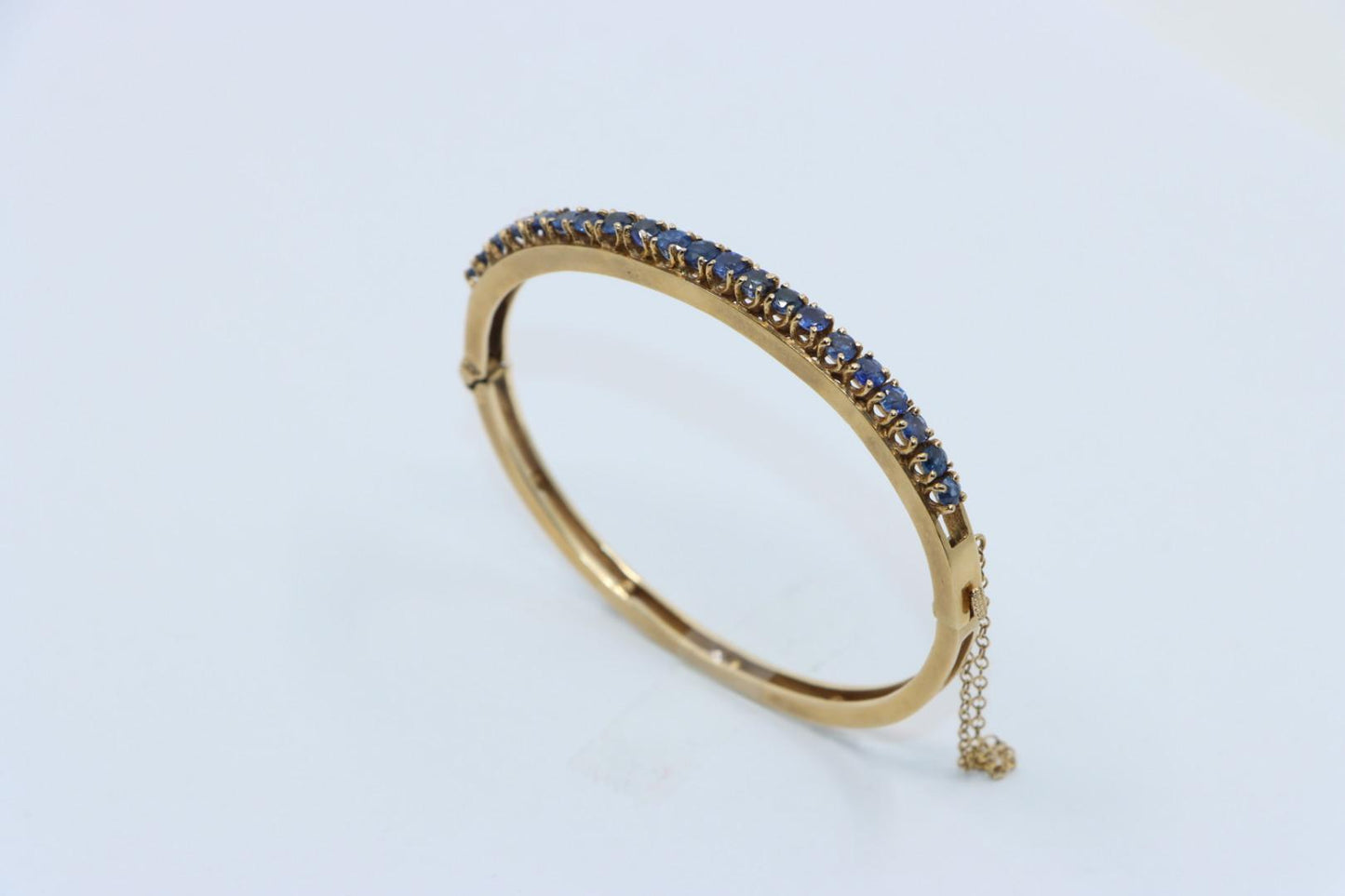 Vintage 14K Gold Sapphires Bangle Bracelet