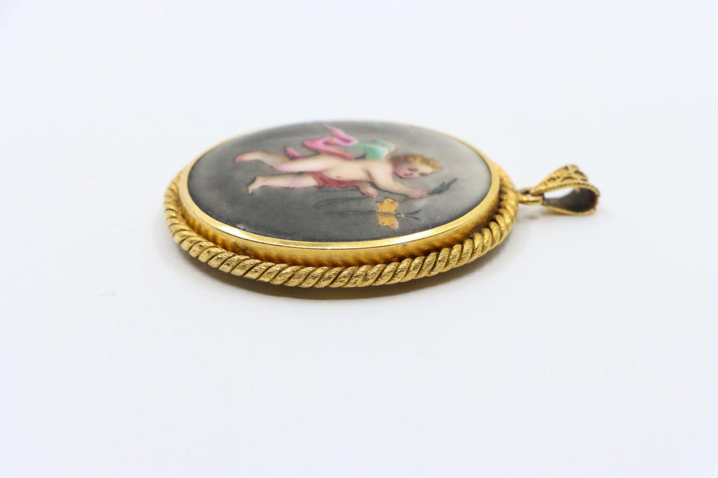 18K Sevres Porcelain Angel Locket Pendant