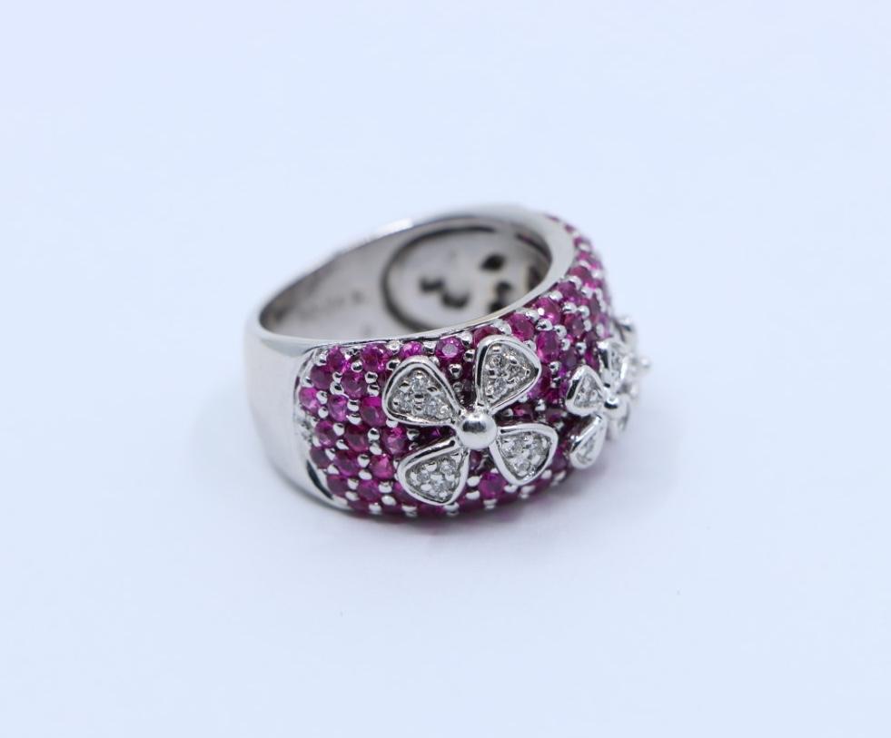 Sonia B. 18K White Gold Ruby Diamond Four Leaf Clover Ring