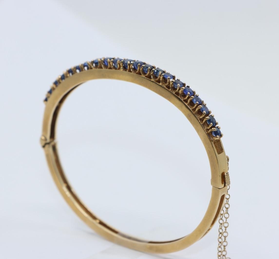 Vintage 14K Gold Sapphires Bangle Bracelet