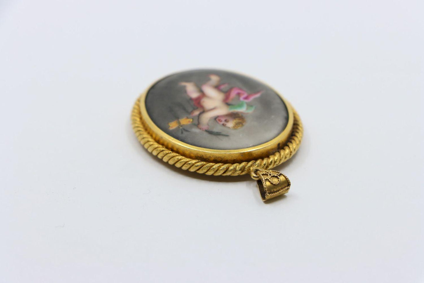 18K Sevres Porcelain Angel Locket Pendant