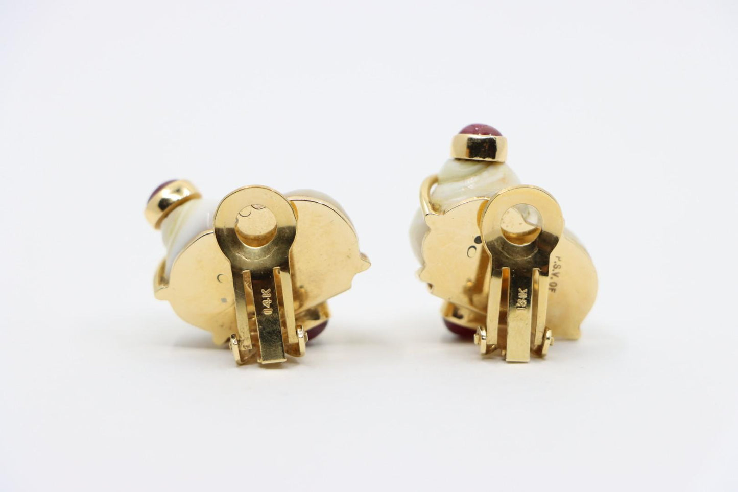 Seaman Schepps 14K Gold Ruby Turbo Shell Earrings