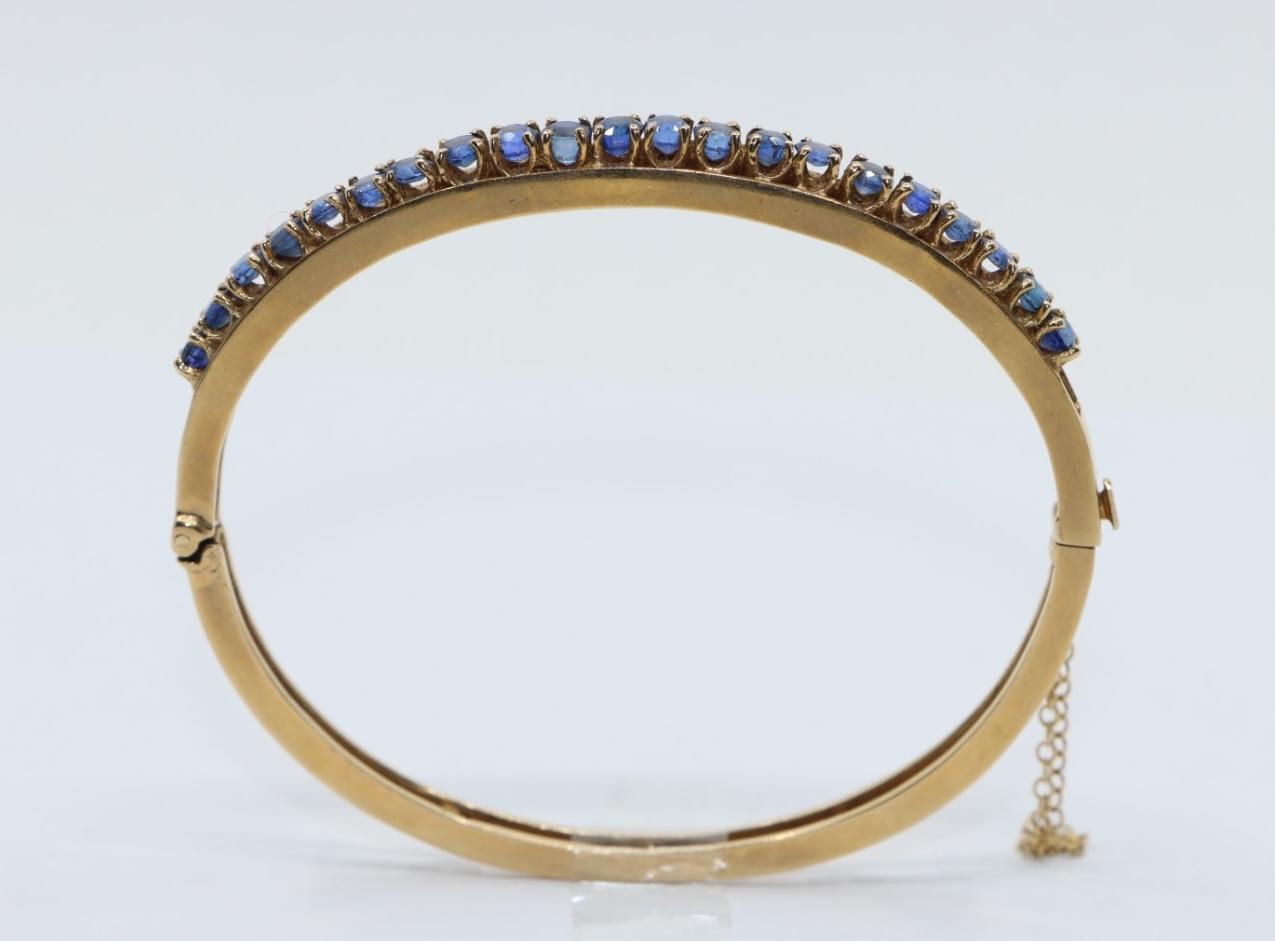 Vintage 14K Gold Sapphires Bangle Bracelet