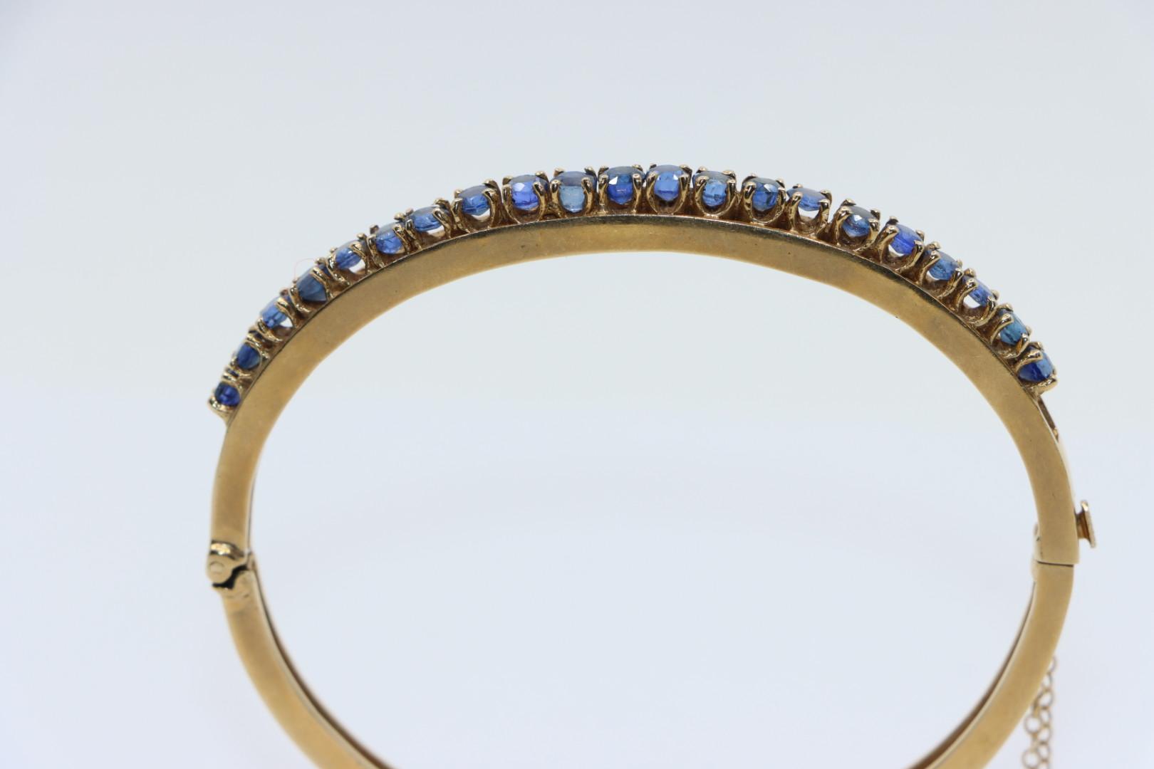 Vintage 14K Gold Sapphires Bangle Bracelet