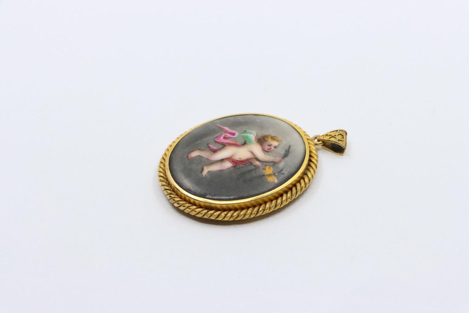 18K Sevres Porcelain Angel Locket Pendant