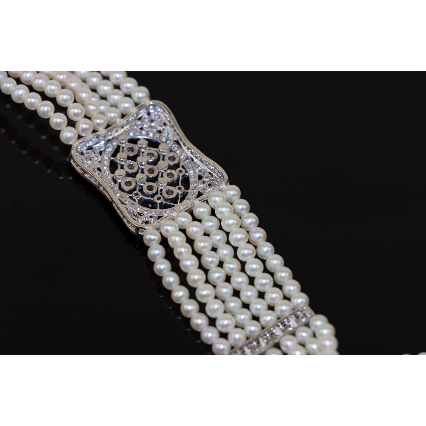 18K White Gold Diamond Multi-Strand Pearl Necklace