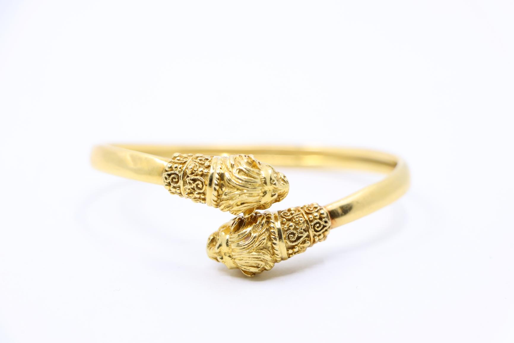 Attrib. Zolotas 18K Gold Lion Cuff Bracelet