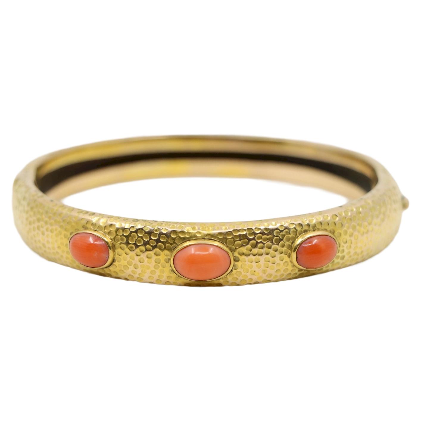 14K Gold Coral Bangle Bracelet