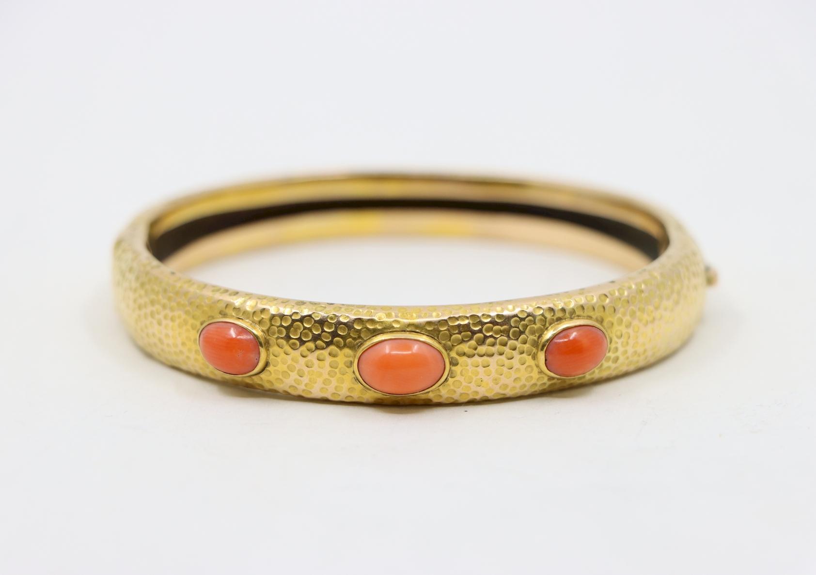 14K Gold Coral Bangle Bracelet