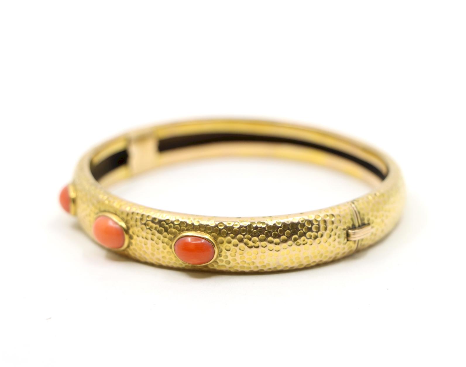 14K Gold Coral Bangle Bracelet