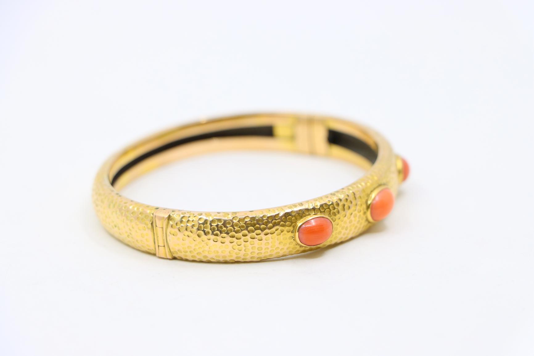 14K Gold Coral Bangle Bracelet