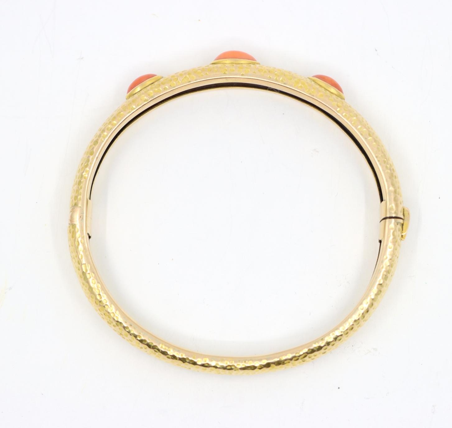 14K Gold Coral Bangle Bracelet