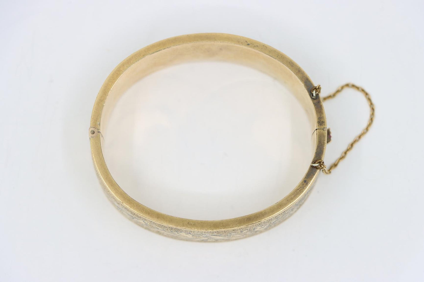 Victorian Engraved Enamel 14K Gold Bangle Bracelet