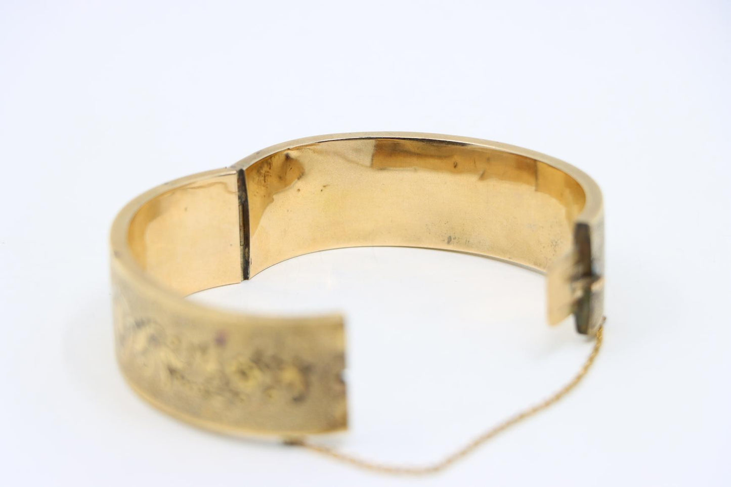 Victorian Engraved Enamel 14K Gold Bangle Bracelet