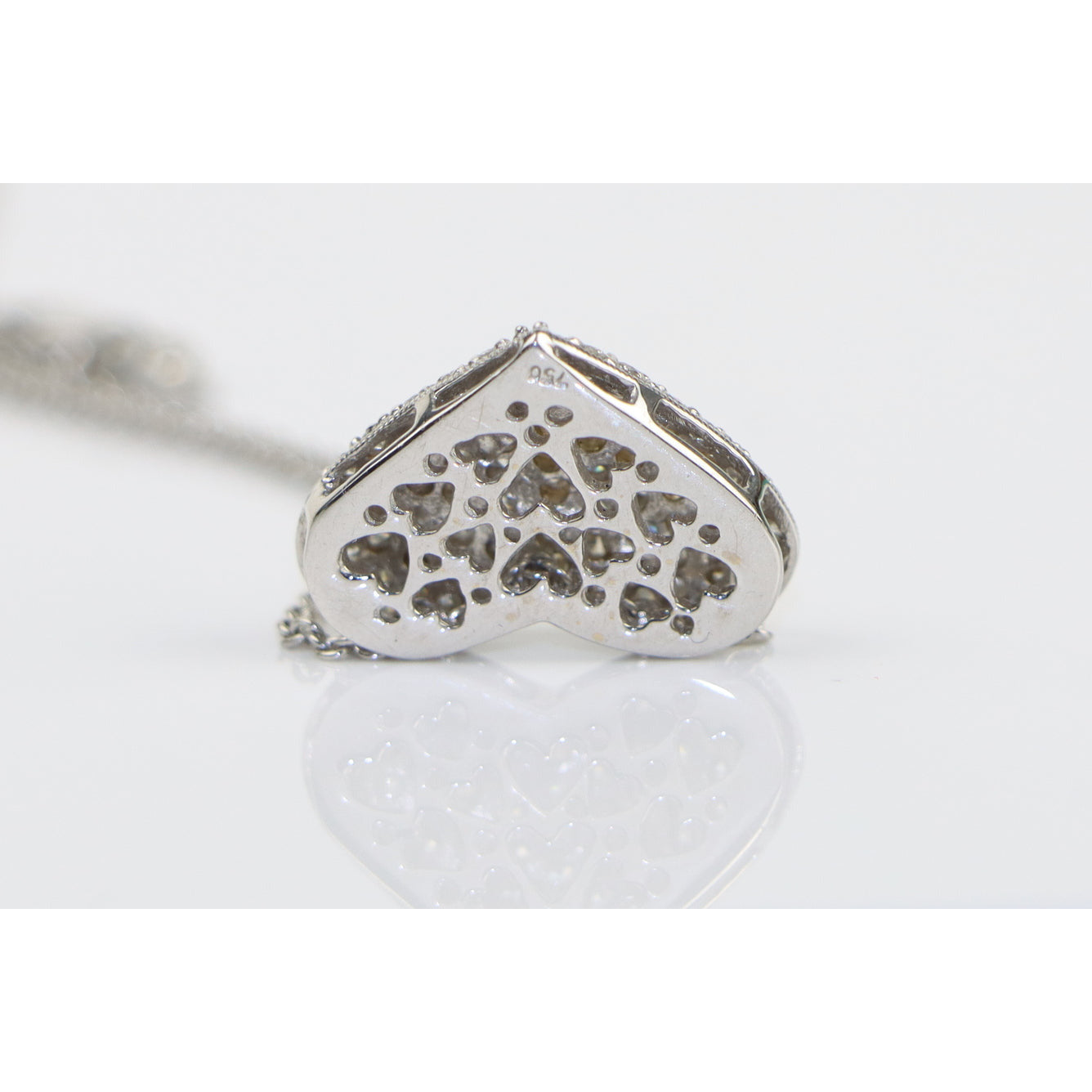 18K White Gold Diamond Pave Heart Pendant Necklace