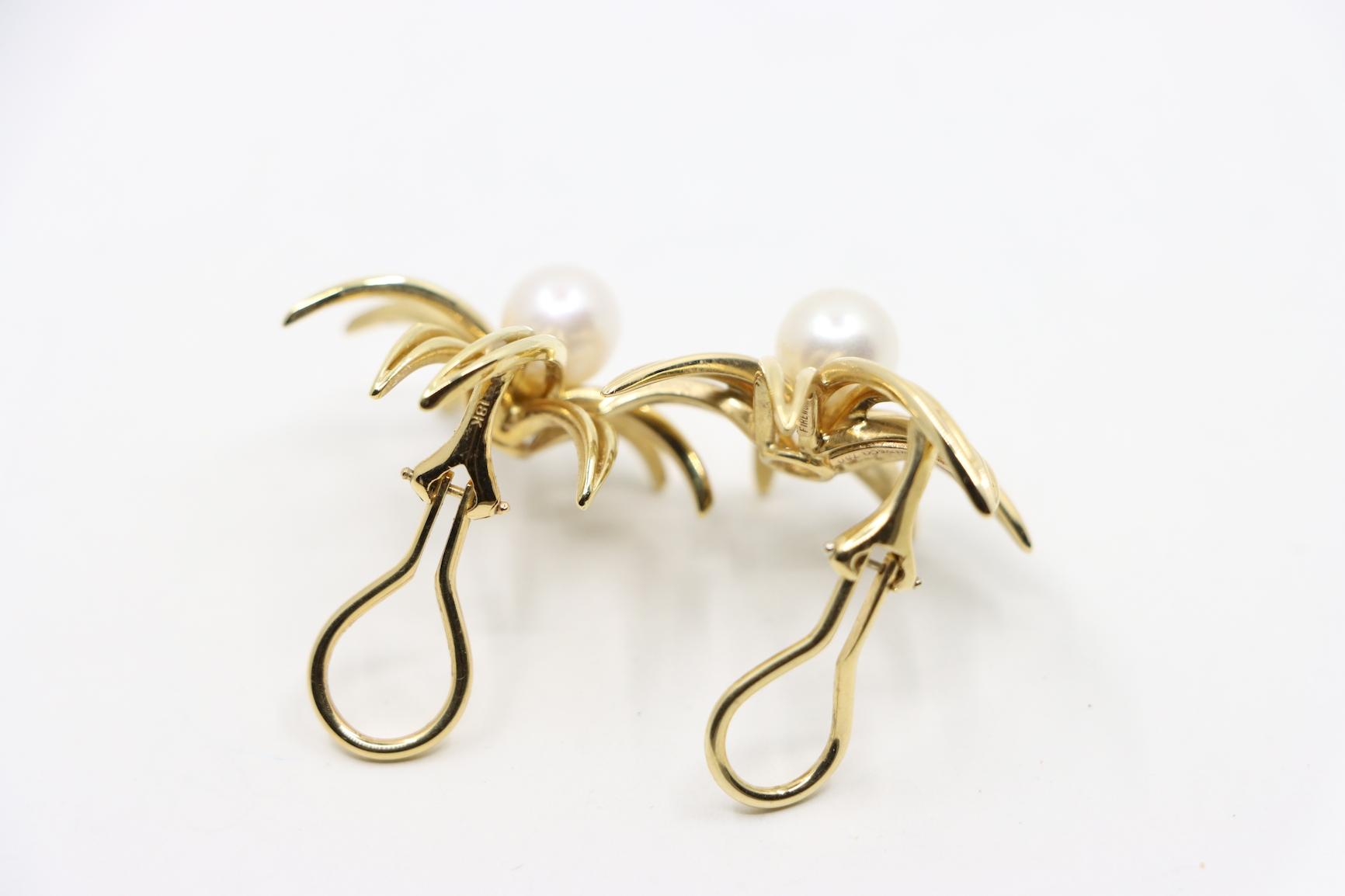 Tiffany & Co. 18K Gold & Pearl Firework Earrings