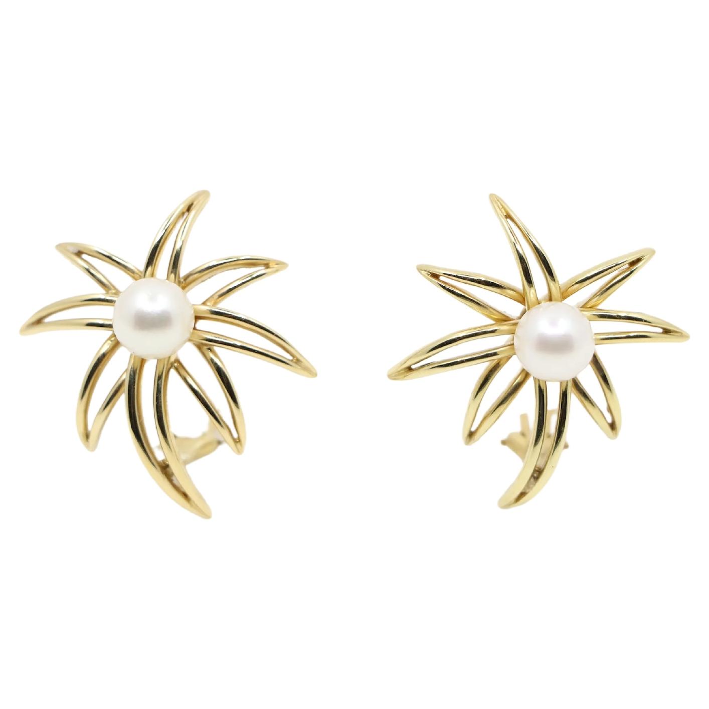 Tiffany & Co. 18K Gold & Pearl Firework Earrings