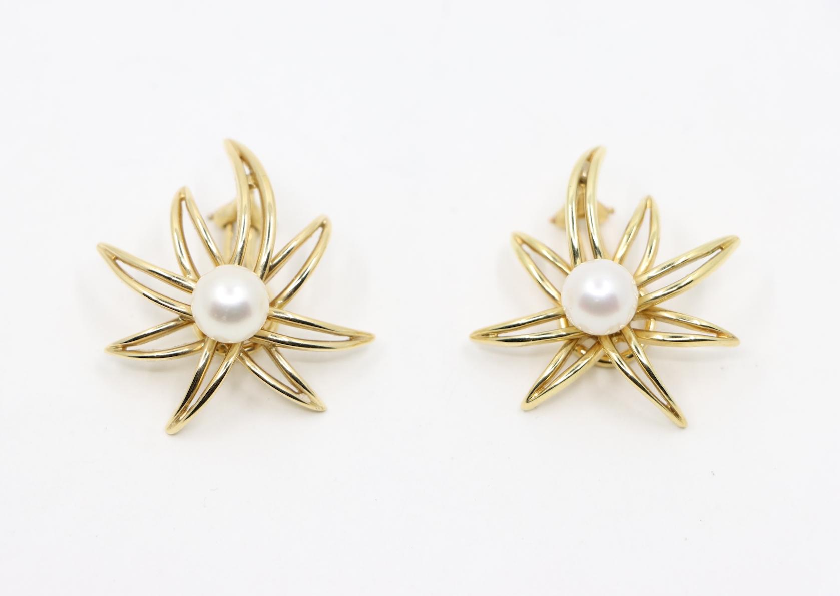 Tiffany & Co. 18K Gold & Pearl Firework Earrings