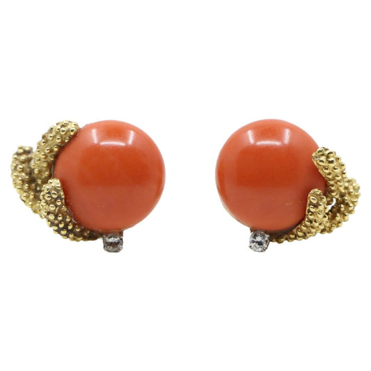 Vintage 14K Gold Diamond Coral Earrings