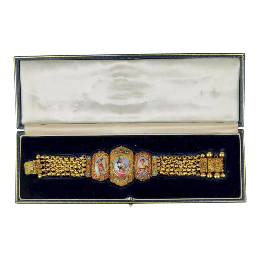 Antique Schvitz Berne Grisons 18K Gold Gem set Portrait Bracelet