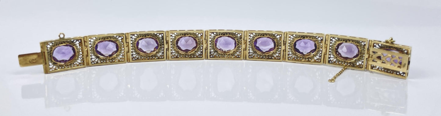 14K Gold Amethyst and Seed Pearl Bracelet