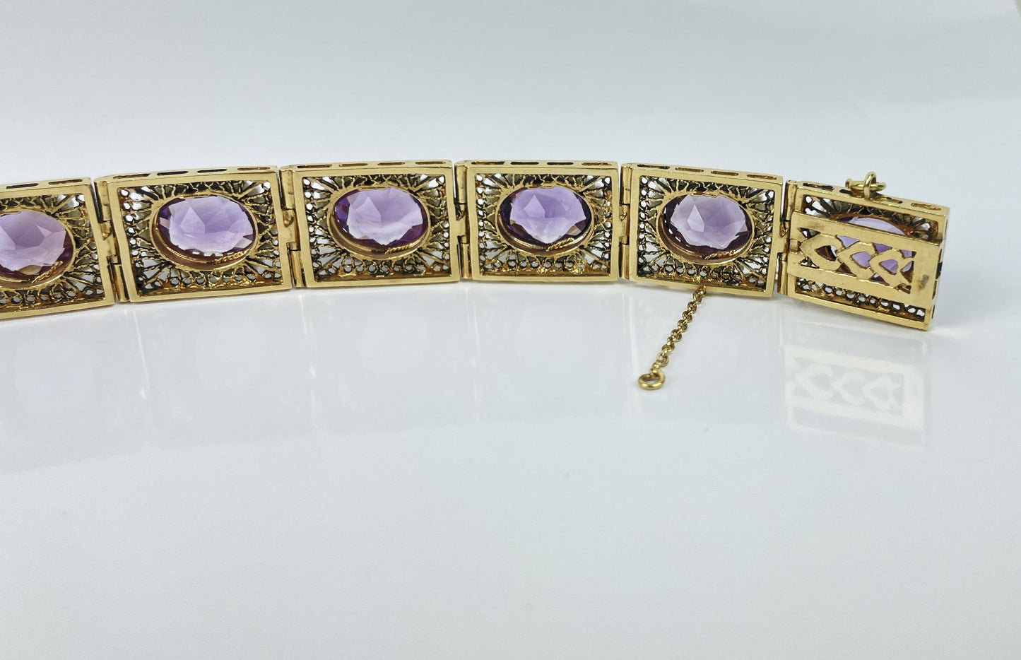 14K Gold Amethyst and Seed Pearl Bracelet