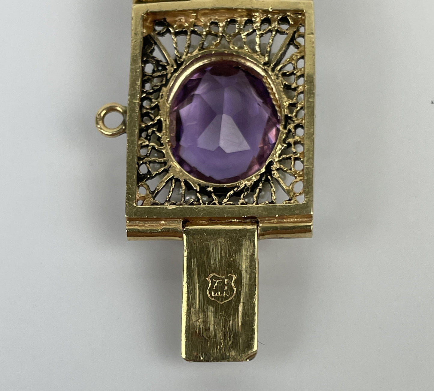 14K Gold Amethyst and Seed Pearl Bracelet