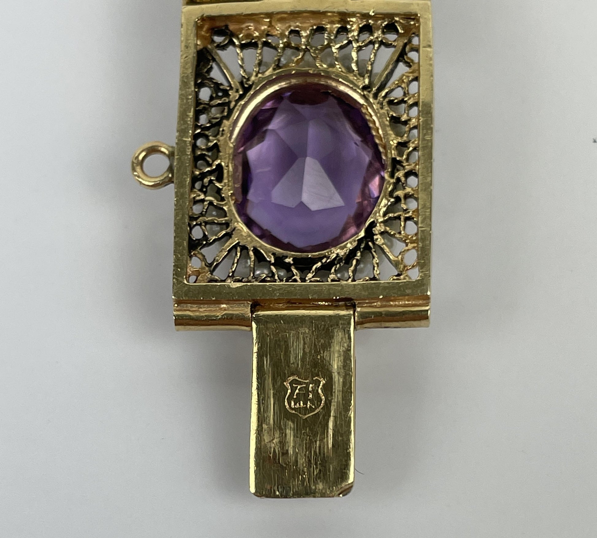 14K Gold Amethyst and Seed Pearl Bracelet