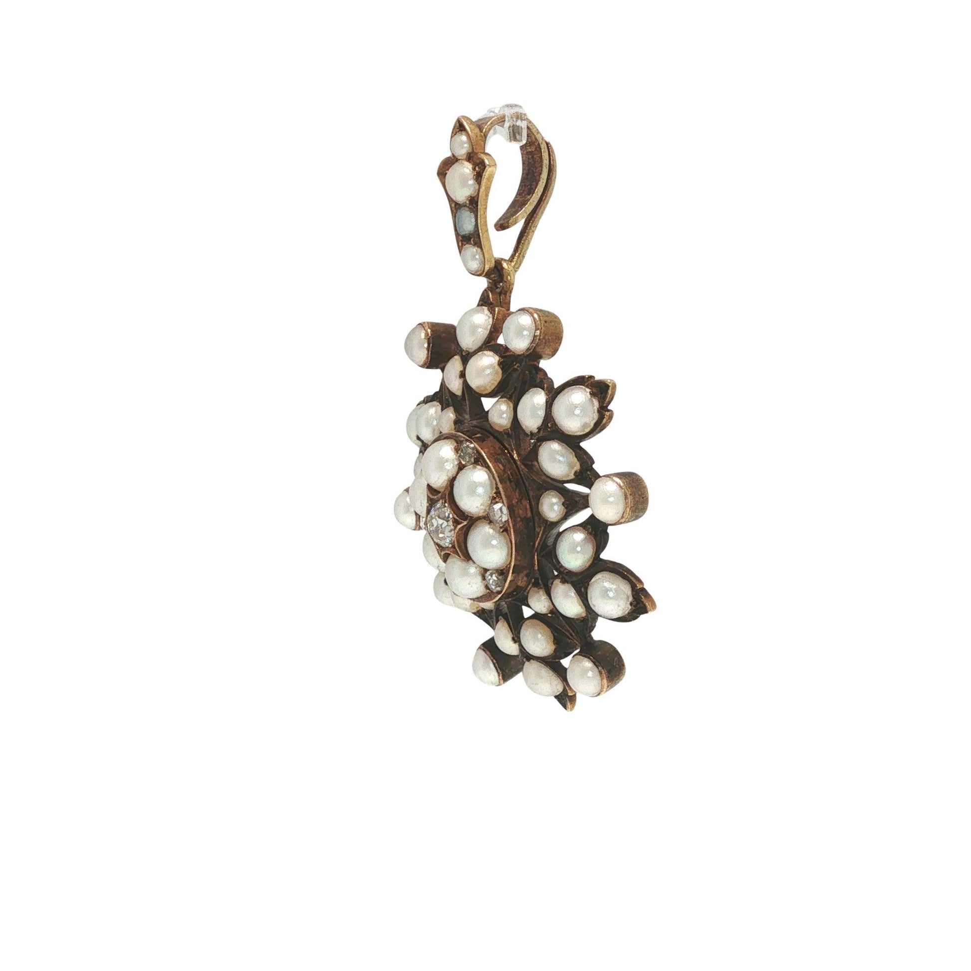 Victorian 14K Gold Pearl and Diamond Starburst Pendant