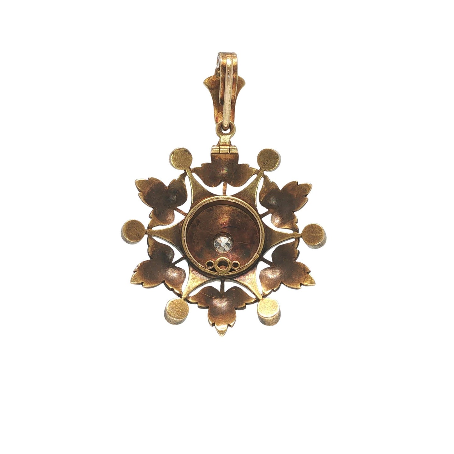 Victorian 14K Gold Pearl and Diamond Starburst Pendant