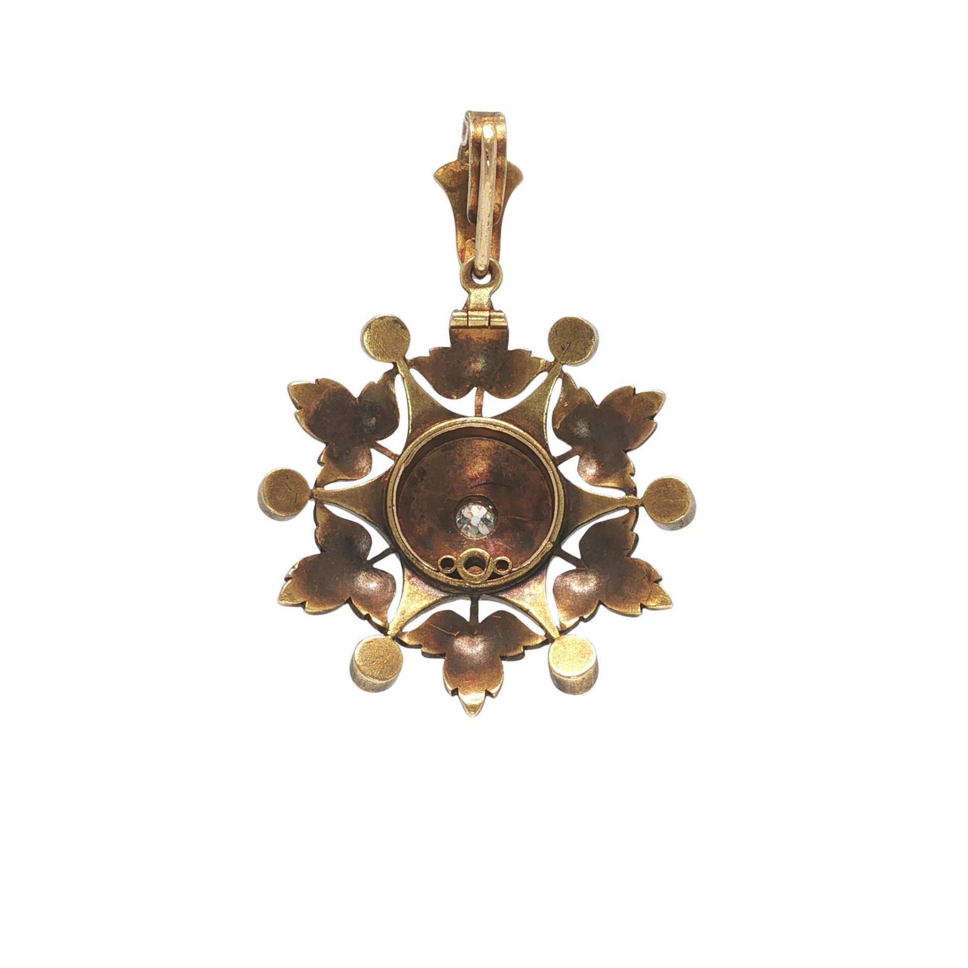 Victorian 14K Gold Pearl and Diamond Starburst Pendant