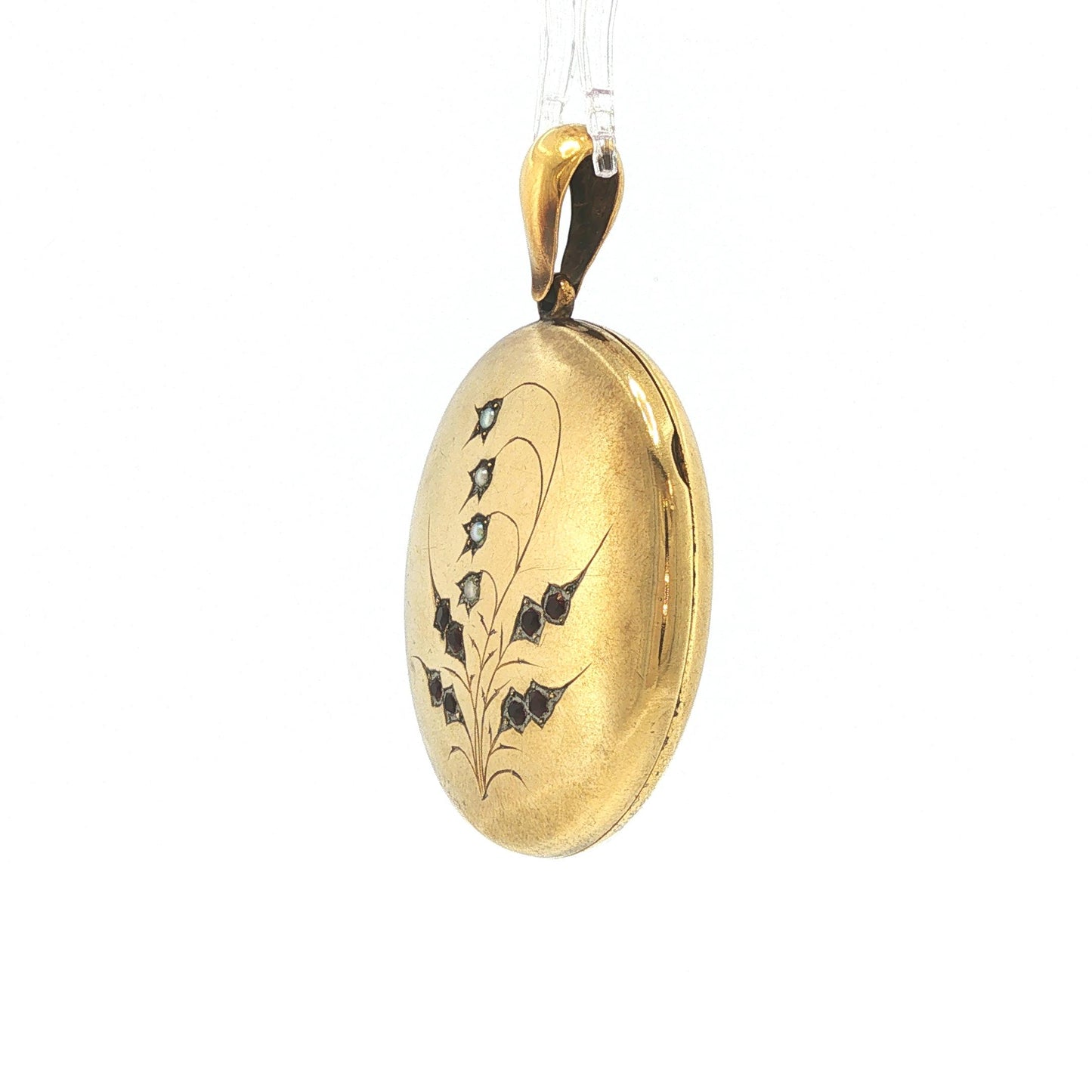 Victorian 14K Gold Seed Pearl & Antique-Cut Red Stone Locket Pendant