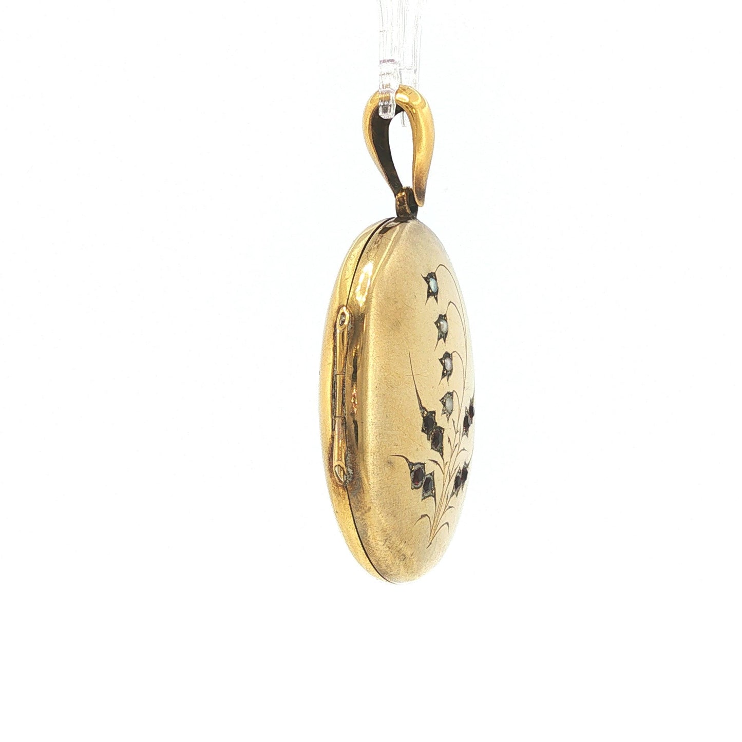 Victorian 14K Gold Seed Pearl & Antique-Cut Red Stone Locket Pendant