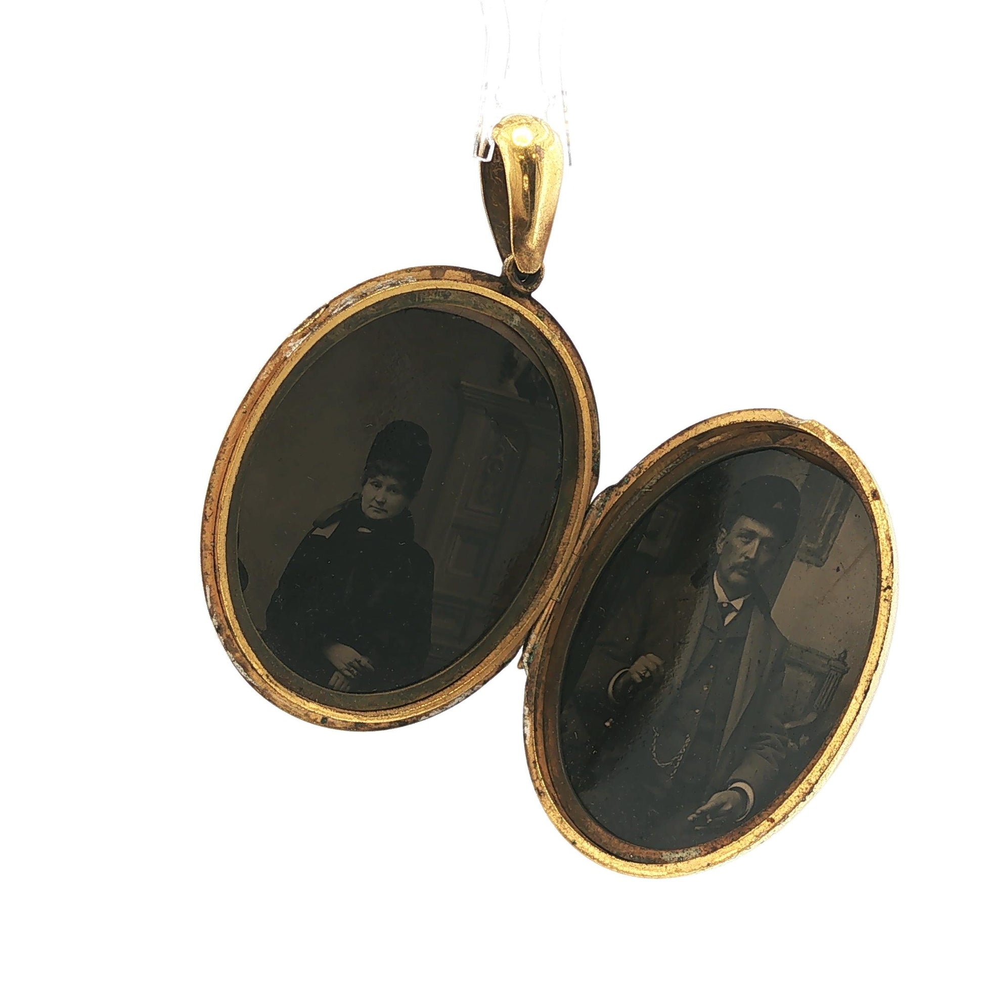 Victorian 14K Gold Seed Pearl & Antique-Cut Red Stone Locket Pendant
