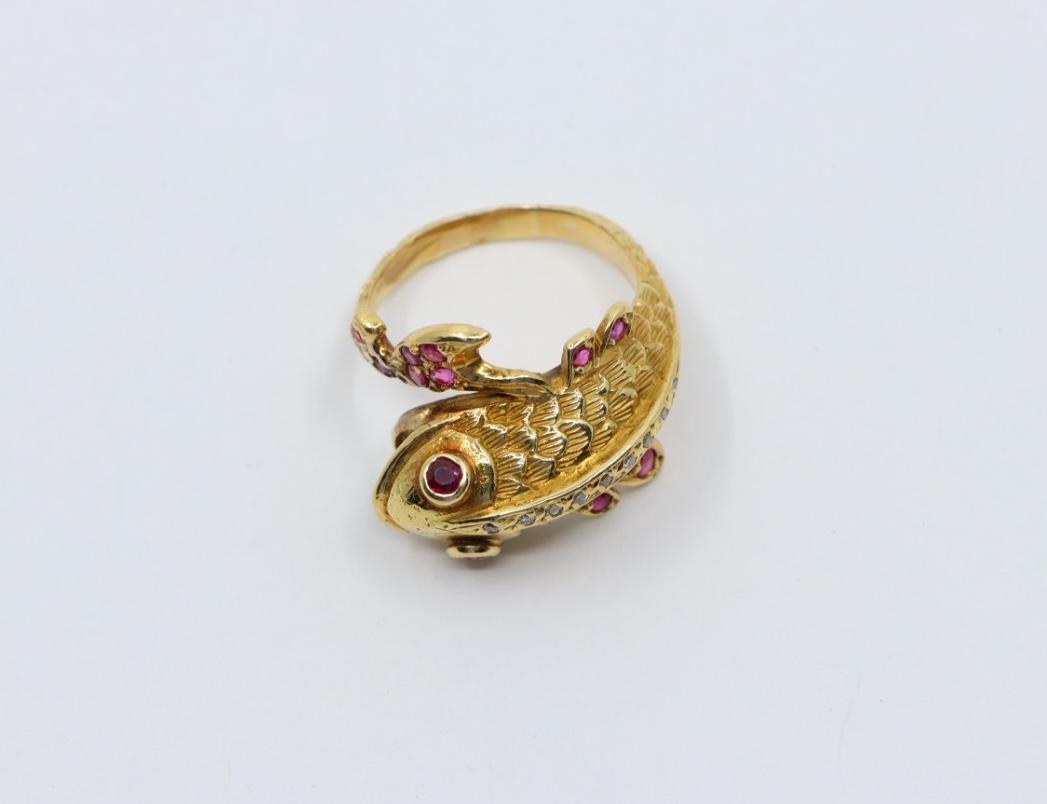 14K Gold Ruby Diamond Fish Ring