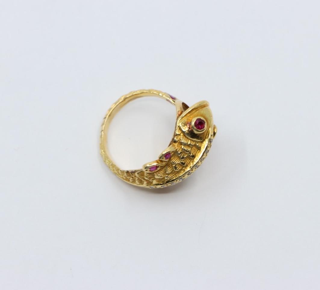 14K Gold Ruby Diamond Fish Ring