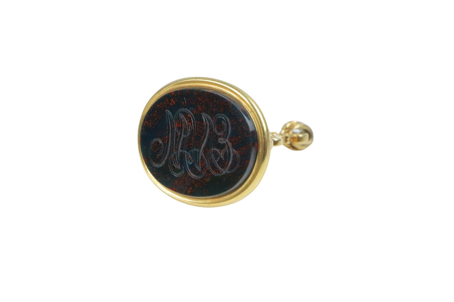 18K Gold Blood Stone Seal Fob Pendant